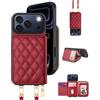 OCASE Custodia Portafoglio per iPhone 17 Pro, Custodia in Pelle con Cerniera, Porta Carte Blocco RFID, con Tra Collo Regolabile Rimovibile, Protettiva Antiurto Cover per iPhone 17 Pro - Rosso Scuro