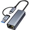 Vonxite Adattatore USB Ethernet 1000Mbps,2 in 1 Adattatore Ethernet USB C,adattatore USb C EtherNet RJ45 1Gbps,adattatore eTher net USb,U Sb c ether net per MacBook,iPad,iPhone,Surface,Windows,MAC,IOS,Linux
