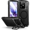 Lanhiem Custodia in Metallo per iPhone 17[schermo in Vetro Temperato][Supporto per Fotocamera] Cover Antiurto di Livello Militare per iPhone 17,Nero