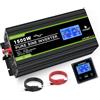 NOVOPAL 1500W Onda Sinusoidale Pura Power Inverter DC 24V AC 220V | 5m di Telecomandoper,Display LCD Intelligente,2 EU Presa,1 Usb Uscita,per Camion,Camper,Trapano elettrico,Picco 3000W