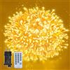 taiyongkang Catena luminosa a LED bianca calda, 12 m, 100 LED, con cavo di alimentazione da 5 metri, telecomando e funzione timer, per interni ed esterni, 8 modalità di lampeggiamento, ideale per