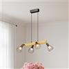 LVWIT Lampadario da Cucina Nero, Lampadari Soggiorno Vintage E14, Lampadari di Legno 4 Luci, Lampadario Pendente per Camera da Letto, Sala da Pranzo,Cucina(Senza Lampadina)