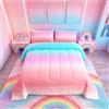 Loussiesd Set di biancheria da letto con Trapunta trapuntato a stella e luna, per bambini e ragazze, colore: rosa, viola, verde acqua