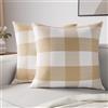 Encasa XO Federe Cuscini Divano, Senza Imbottitura 40x40 cm | Controlli di bufalo beige, 100% Cotone | Cerniera Nascosta | Lavabile in Lavatrice | Decorativi | Set di 2