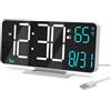 KOSUMOSU Orologio LED 6.7 pollici, piccolo orologio digitale bianco, sveglia digitale per calendario della camera da letto, doppio allarme, data, secondi, giorno della settimana, attenuazione