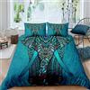 Loussiesd Set di da letto con 3D elefante 3 pezzi copripiumino indiano etnico mandala fiori copripiumino Boho esotico morbido microfibra da letto con 2 federe,colorato,cerniera - verde,super