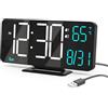KOSUMOSU - Orologio digitale per camera da letto, 6,7 pollici, piccola sveglia digitale, nero, attenuazione, 12/24 ore, data, giorno della settimana, temperatura, orologio da computer per aula