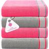 CASA COPENHAGEN He & She set di 4 salvietta da bagno grandi, grigio viola - rosa antico, 550 g/m², progettato in Danimarca, realizzato in morbido cotone egiziano per bagno, cucina e doccia