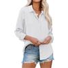 Beyove Camicia da donna in raso, in seta, con scollo a V, elegante, a maniche lunghe, da lavoro, con bottoni, a maniche lunghe, bianco, XXL
