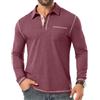 PrinStory Polo da uomo a maniche lunghe, casual, in cotone, con taschino sul petto, Vg Blu, L