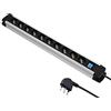 Electraline 61903 Multipresa Alu-Line 10 Posti Polivalenti, Schuko +10/16 A e 1 Interruttore Luminoso, 2 M, con Corpo in Alluminio