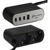 Electraline 62583 Multipresa Scrivania Electradock 2 Prese Schuko + 1 USB-A + 3 USB C 35W Power Delivery, Cavo H05VV-F 3G1.5 lunghezza 2M