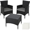 tectake® Set da Giardino in Rattan Lucerna, Robusto Telaio in Acciaio, Set Sedie da Esterno, Tavolino Salotto con Piano in Vetro, Comodi Cuscini, Design Moderno - Nero