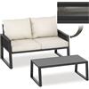 tectake® Set Salottino da Giardino, Telaio in Alluminio Antiruggine, Divano, Cuscini Spessi, Tavolo da Giardino, Regolabile, Set Salotto da Esterno, Design a Corda - Stile 2, 2 Posti + Tavolo