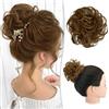 RUWISS Chignon Capelli Veri, Chignon Finto per Capelli Umani Ricci Ondulato Posticcio per Capelli Chignon con Elastico Donna (Marrone Chiaro)