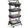 SONGMICS Carrello Scorrevole, Trolley a 4 Livelli, Carrello di Servizio con Manico e 2 Piccoli Organizzatori, Struttura in Acciaio, per Bagno Lavanderia, Nero BSC077BZ01