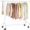 SONGMICS Stand Appendiabiti con Rotelle, Portabiti per Carico Pesante, Barra Estensibile, Portata 130 kg, 45 x (110-150) x 162,9 cm, Metallo Cromato, Bianco Opaco HSR011W01