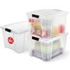 Iris Ohyama, Contenitore in Plastica con Coperchio, 30 Litri, Set da 3, Trasparente, Clip di Chiusura, Maniglia, Impilabile, per Camera da Letto, Cabina Armadio, Ufficio, Senza BPA, Contenitore, HB-30