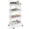 SONGMICS Carrello Scorrevole, Trolley a 4 Livelli, Carrello di Servizio con Manico e 2 Piccoli Organizzatori, Struttura in Acciaio, per Bagno Lavanderia, Bianco BSC077WZ01