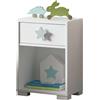 MUEBLES PITARCH | Comodino 1 Cassetto con Guide Metalliche, Bianco con Stella Blu-Grigio, 56x40x33 cm (altezza x larghezza x profondità), Camera Bambino, Modello Sweet