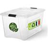 Iris Ohyama, Scatola di Raccoglimento in Plastica con Coperchio, 45L, Per Unità, Trasparente, Clip di Chiusura, Maniglia, Impilabile, Organizzazione Solida e Durevole, per Camera, Ufficio, BSB-45