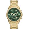 Armani Exchange Orologio da uomo in tonalità oro, movimento cronografo al quarzo e cassa da 44 mm con cinturino in acciaio, Tono oro e verde
