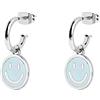 SINGULARU - Orecchini Cerchio Smiley Sky Enamel. Ottone con Placcatura Rodio. Chiusura a Pressione. Gioielli da Donna
