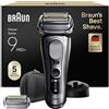 Braun Serie 9 Pro + Rasoio Elettrico Barba, Wet&Dry, 5+1 Lame di Precisione Ultra Sottili, Regolabarba Uomo, Rasoio Barba, 60 Min Utilizzo, Testina di Ricambio Extra,Base di Ricarica, 9617psi, Argento