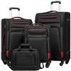 COOLIFE Valigia trolley valigia valigia da viaggio di 4 ruote valigia in tessuto bagaglio a mano serratura TSA La valigia contiene 1 grande borsa a tracolla, nero+rosso, Koffer-Set 4tlg, Nice