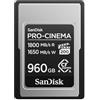 SanDisk PRO-CINEMA Cfexpress Type A Scheda da 960 GB (velocità di lettura fino a 1800 MB/s, velocità di scrittura fino a 1650 MB/s, 4K, 6K, 8K, VPG200)