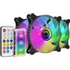 Mars Gaming MF-3DKIT Nero, Kit 3 Ventole ARGB 360° 12cm, Specchio Infinito 3D, Sistema Antivibrazioni, Controller ARGB, Telecomando RF, Compatibilità Completa