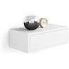 Mobili Fiver, Comodino sospeso Riccardo, Bianco Opaco, Nobilitato, 45 cmx25 cmx15.5 cm, Comodino moderno per Soggiorno e camera, Made in Italy