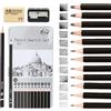 Meleager Set di Matite, 15 Pezzi Set Matite da Disegno con 12*Carboncini di Diversa Durezza(14B 12B 10B 8B 6B 4B 2B B HB H 2H 4H), Gomma, Temperamatite e Astuccio, per Adulti, Principianti e Professionisti
