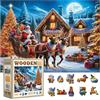 WOODEN.CITY Puzzle in legno da 500 pezzi natalizio - Scena festiva con 50 pezzi unici raffiguranti figurine, legno tagliato al laser di alta qualità, decorazione stagionale (la slitta di Babbo Natale)