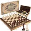 Peradix Set di scacchi in legno da 48,3 cm, scacchiera pieghevole da torneo con re da 9,5 cm, 2 regine extra, gioco di scacchi classico professionale per adulti e bambini