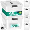 BAKAJI Set 4 Contenitori con Coperchio per Vesiti in Plastica con Ruote, Portaoggetti Impilabile per Stoccaggio Vestiti, Scatole per armadio, Giocattoli, Libri, Salvaspazio (4 x 60 Lt Alto)