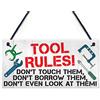 RED OCEAN Tool Rules - Targa da appendere con scritta Man Cave Garage Shed Dad Grandad