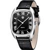 RollsTimi Tonneau - Orologio da polso da uomo, stile retrò, al quarzo, classico, rettangolare, movimento giapponese, cassa in acciaio inox da 36 mm, cinturino in pelle, numeri romani, quadrato, stile