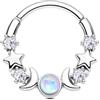 CM Crareesi Mania Piercing per setto a forma di luna e stella, in oro e argento, 16 g, con opale, in acciaio inox 316L, 8 mm/10 mm, opale con zirconia cubica, 10mm, Opale