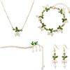 Wasise Lily of the Valley Jewelry - Set di 4 gioielli floreali, collana, orecchini, bracciali e forcina, regalo con fiore bianco per donne o madri, accessori per fata primaverile della foresta, Misura
