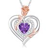 LAVUMO Collana Donna Argento 925 Ciondolo Doppio Cuore Fiore Rosa, Gioielli Donna Pietre Portafortuna, Regalo Donne Compleanno San Valentino Festa Della Mamma Regali (Argento-02-Febbraio)