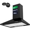 CIARRA CBCB6201 Cappa Aspirante Cucina 60 cm Classe A++ - Design Nero, 370 m³/h, 3 Livelli di Potenza, Montaggio a Parete con Filtro Carbone CBCF002X2