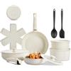 FOHERE Set Di Pentole 17 Pezzi Con Manici Rimovibili, Padelle Ceramica Non Tossiche, Pentole Antiaderente, Impilabile Per Tutti I Piani Cottura, Adatto Al Forno, Impilabile E Lavabile In Lavastoviglie