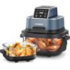 FOHERE Friggitrice ad aria calda portatile 4 in 1 per Bake, Recrisp, Max Crisp, Airfryer, 4 L e 1,5 l, 6 porzioni, compatta, 2 contenitori in vetro e coperchio rimovibili, colore: blu
