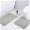 wyewye Tappetino da bagno in microfibra, tappetino da bagno super spesso da 2 cm, tappetini da bagno super assorbenti 50 cm x 80 cm e 50 cm x 50 cm a forma di U, grigio chiaro