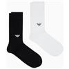 Emporio Armani CALZINI UOMO EAGLE COSTINA 2-PACK CORTO NERO TU, Nero, Taglia unica