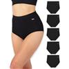 BEA Confezione da 5 Mutande Donna a Vita Extra Alta - Slip Donna Cotone Vita Alta Traspirante, Morbido e Contenitivo, Intimo a Copertura Totale, Nero (5 Pezzi), XS