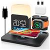 COLSUR 【2026 Upgrade】5 in 1 Caricatore Wireless iPhone Apple Watch AirPods, Caricabatterie per Samsung, Lampada da comodino touch, senza fili 3 funzioni, sveglia stazione di ricarica 17/16/15/14/13 accessori
