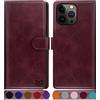 SUANPOT Cover per iPhone 14 Pro Max 6.7 Blocco RFID Portafoglio Slot CarteSupporto Cellulare Magnetica custodia Pelle Sintetica Cover per apple 14 Pro Max Vino Rosso
