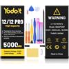 Yodoit Batteria da 5000 mAh per iPhone 12/12 Pro, alta capacità, batteria di ricambio, 0 cicli, con kit completo di riparazione, compatibile con A2172, A2402, A2404, A2403, A2341, A2406, A2408, A2407